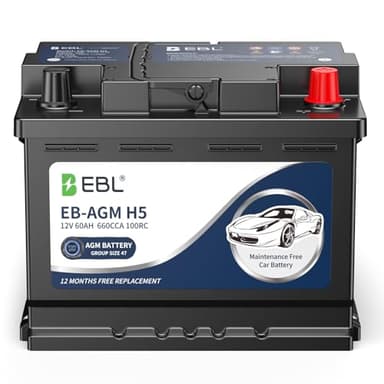 EBL BCI Group 47 Car Battery,12V 60Ah Size H5 Performance Series AGM Battery - High Power 660CCA 100RC, Maintenance-Free & Leakproof Design