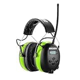 Hocazor HP10 FM AM Radio Headphones with LCD Display, 30dB SNR Hearing Protection Safety Earmuffs for Mowing Work Shops, Green
