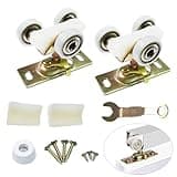 2 Pack Sliding Pocket Door Rollers Replacements Top Hanger Sliding Door Hardware Wheels Assembly Fit Johnson Part Hardware Kit, Ball Bearing 1 inch Wheels, 220 lb Capacity Door