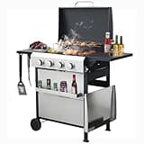 Zolyndo 4 Burner Outdoor Griddle Grill Combo, 2 in 1 Propane Gas BBQ Grill w/Enameled Cast Iron Grids and Stainless Steel Plancha, Portable Gas Grills Propane for Patio, Backyard, 49200 BTU