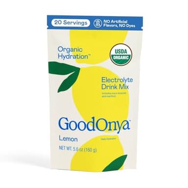 GOODONYA Organic Hydration Electrolyte Drink Mix, Certified Organic Hydration Powder, Non-GMO, Biochecked Glyphosate Free, Low Sugar, Lemonade Flavor, No Artificial Flavors, 20 Servings