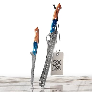 Jikko® SteelFang Edition – Japanese Brisket & Fillet Knife Set with Olive Wood & Blue Epoxy Resin Handles | Premium Butcher & Carving Knives for Meat, BBQ & Fish – Ultra Sharp Stainless Steel Blades