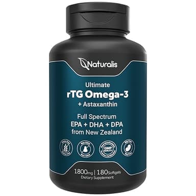 Naturalis Ultimate rTG Omega 3 Fish Oil 1800mg from Wild New Zealand Tuna | IFOS Certified & Sustainably Sourced | Full Spectrum Omega3s EPA, DHA & DPA | 180 Softgels