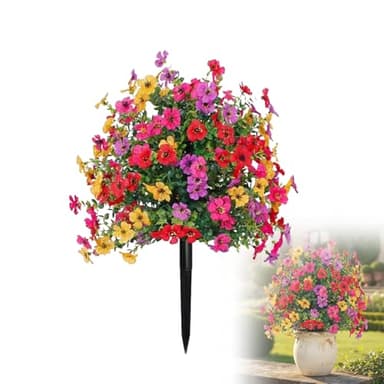 SakerPlus Artificial Flowers with Ground Stake,Artificial Fake Flowers for Outdoor Spring Decoration,22" Realistic UV Resistant Silk Flowers for Outside Patio Window Garden Yard Home (1)
