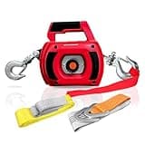 FITHOIST Portable Drill Winch 1000LBS, Drill Powered Winch with Lift Sling Strap and D Rings Tie Down Strap, Drill Winch with Alloy Steel Wire Rope 40FT for Dragging, Handling, Trailer (Red)