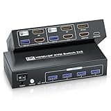 8K@60Hz 4K@120Hz HDMI Displayport KVM Switch 2 Monitors 2 Computers, USB 3.0 Dual Monitor HDMI DP KVM Switch for 2 PCs Share 2 Monitors and 4 USB 3.0 for Keyboard, Mouse, Printer and More