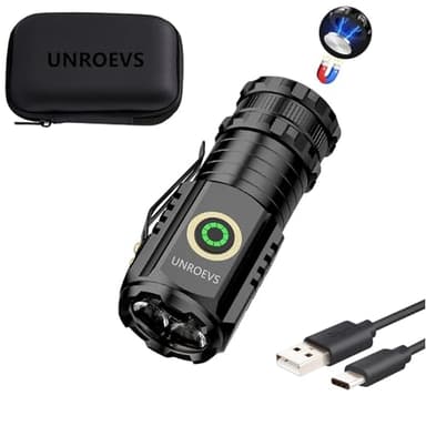 UNROEVS Mini Flashlight 2550 Lumens Rechargeable USB C Charging, Small EDC Flashlight 5 Modes, Pocket Light with Clip, Magnetic Flashlight for Outdoor,Gifts for Hunting Camping Essentials Gear