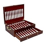 Tifflake Wooden Silverware Storage Box with Pull Out Drawer: Silverware Chest with Handle and Felt Lined - Flatware Chest for 12 or more sets of Utensils