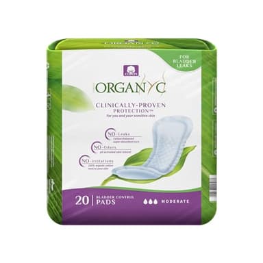 Organyc - 100% Organic Cotton Inside and Out Incontinence Pads for Bladder Leaks - Certified Odor Control, FSA/HSA Eligible, Moderate Flow, Regular Absorbency, 20 Count…