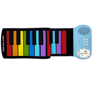 PicassoTiles Electronic Piano 49Key Flexible Roll-Up Keyboard with Recording Feature 8 Tones 6 Demo Songs Built-in Speaker Educational Music Toy for Kids Toddlers Boys Girls Rainbow Color Design PT49