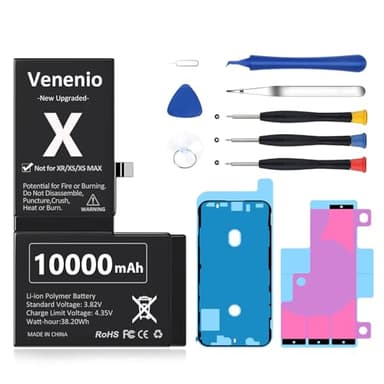 Venenio [10000mAh] Battery for iPhone X, Upgraded New 0 Cycle Ultra-High Capacity Battery Replacement for iPhone 10 X Model A1865, A1901, A1902 with Complete Repair Tool kit