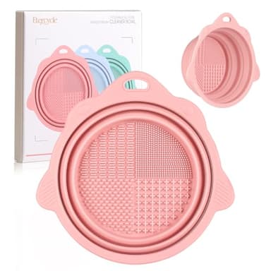 Foldable Silicone Makeup Brush Cleaner Bowl - Etercycle Portable Cleaning Tool for Brushes, Powder Puffs, and Sponges (Pink)