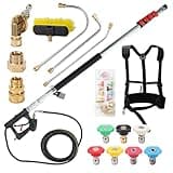 24-FT Pressure-Washer Telescoping Wand with Pressure Washer Extension Wand, Brush Head, Gutter Cleaner Tool, 5 Spray Nozzle Tips, 2 Hose Adapters and Support Belt(Red)