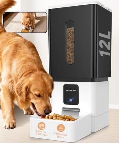 Automatic Dog Feeder Large Breed: 12L/50 Cups with HD 1080P Camera - 5G WiFi Anti-Clog Timed Dog Feeder for Golden Retriever Busy Owners by UTCG