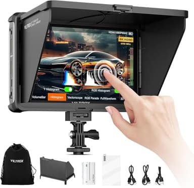 VILTROX DC-L1 7" 4K HDMI Camera Field Monitor, 600nit Touch Screen, 4K 30Hz HDMI Loop in/Out DSLR Video External Monitor for Sony Canon Nikon with Sunshade Hood, Battery, Storage Bag