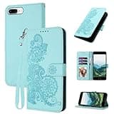 JHWVVTF for iPhone 7/8 Plus Case Wallet, for iPhone 6/6S Plus Case, Card Holder, Floral Pattern PU Leather Flip Cases Strap, Kickstand Magnetic Protective Cute Cover for Women Girl (Teal)