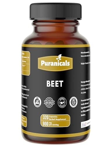 Puranicals Beet Premium 320 Capsules Nitric Oxide Booster | Herbal Supplement | 900 mg Per Serving | Made with 100% Pure Beetroot Powder (Beta Vulgaris)