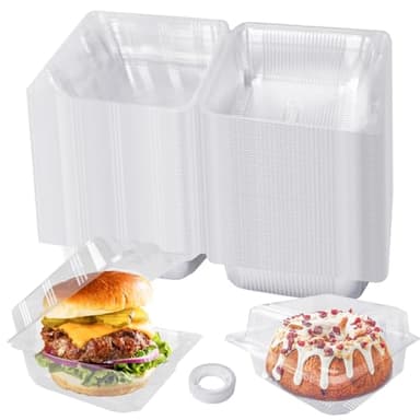Haawooky 100 Pcs Clear Plastic Square Hinged Food Container,Disposable Cake Slice Clamshell Takeout Tray,Plastic To Go Containers with Clear Lids for Pastry,Salad,Dessert,Sandwiches,5.3"x 5.1"x 2.4"