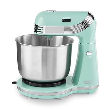 Dash Everyday Stand Mixer - Compact Tilt-Head Stand Mixer for Everyday Recipes - 6-Speed Power with Stainless Steel Bowl - Aqua, 3-Quart