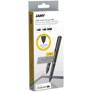 LAMY Safari Twin Pen EMR All Black (POM tip) - 2-in-1 Stylus Pen for Many Android Devices & Ballpoint Pen in one - with Ergonomic Grip - Writing & Drawing on Digital Media & Paper