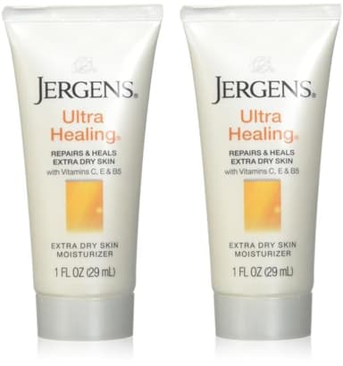 Jergens Ultra Healing Dry Skin Moisturizer, Travel Size Body and Hand Lotion, for Extra Dry Skin, Use After Washing Hands, HYDRALUCENCE blend, Vitamins C, E, B5, 1 Fl Oz (Pack of 2)