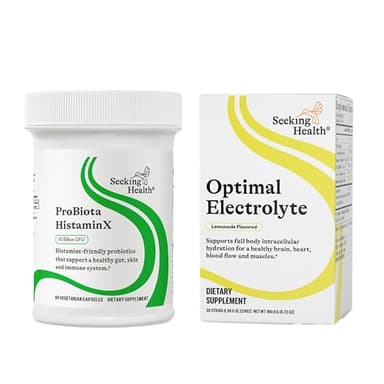 Seeking Health ProBiota HistaminX & Optimal Electrolyte Sticks Lemonade—Low Histamine Probiotic with Gut Support and Lemonade Electrolyte for Digestion & Energy (60 ct)