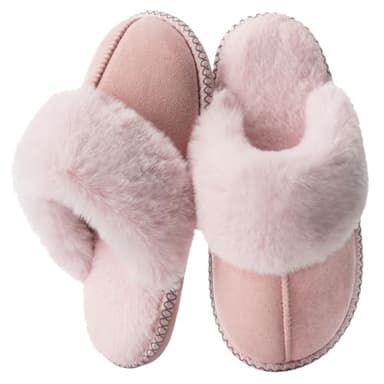 GOEWY House slippers for Women Fuzzy Fluffy Memory Foam Slippers Warm Winter Cozy Slip On Anti-Skid Mothers Day Gifts for Women Mom Indoor and Outdoor Size 7 8 Pink