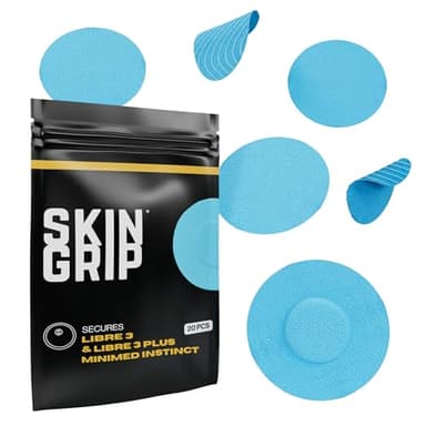 Skin Grip Freestyle Libre 3 Sensor Covers-Waterproof & Sweatproof Adhesive Patches for 10-15 Days (Not for Libre2), Pre-Cut CGM Diabetic Sensors Cover, Compatible with Instinct Sensors- 20 Pack, Blue