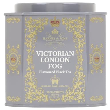 Harney & Sons Victorian London Fog Tea, Black and Oolong Tea with Citrus, Vanilla and Lavender | 30 Sachets, Historic Royal Palaces Collection (Tin Design May Vary)