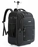 BAGSMART Rolling Backpack, 17 Inch Travel Laptop Wheeled Backpack, 40L Large Carry-On Luggage with Wheels for Men Women, Water-Resistant Overnight Work College Trolley Bag, Black