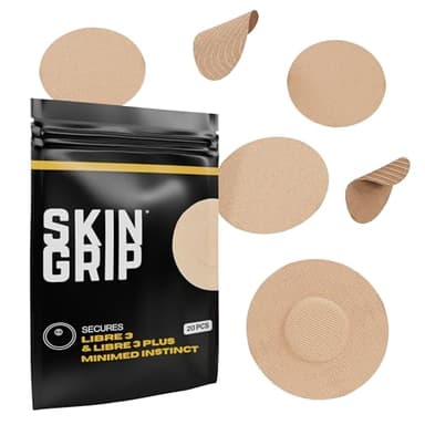 Skin Grip Freestyle Libre 3 Sensor Covers-Waterproof & Sweatproof Adhesive Patches for 10-15 Days (Not for Libre2), Pre-Cut CGM Diabetic Sensors Cover, Compatible with Instinct Sensors- 20 Pack, Tan