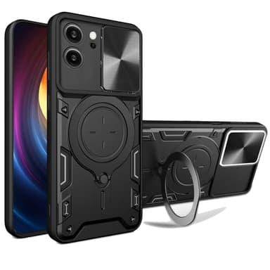 Ysnzaq Armor Case for Vivo V29 5G 6.78", Lens Sliding Phone Cover with Magnetic Coil Bracket for Vivo V29 5G CQ Black