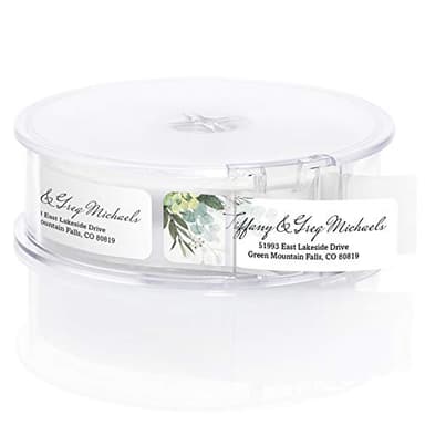 Floral Greenery Rolled Address Labels/Roll of 500 Personalized Address Labels/Designer Return Address Stickers in Elegant Plastic Dispenser