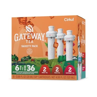 Cirkul Gateway Tea Caffeine Flavor Water Variety Pack, Makes 36 Drinks, No Sugar, Zero Calorie Drink Mix, (2 Sweet, 2 Peach, 2 Raspberry)