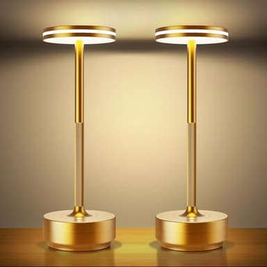 Hapfish 2 Pack Cordless Table Lamps Rechargeable, 5000mAh Battery Powered Lamp, 3 Color Modes, Dimmable, LED Table Lamps for Living Room,Outdoor, Dinner,Patio,Restaurant– Gold
