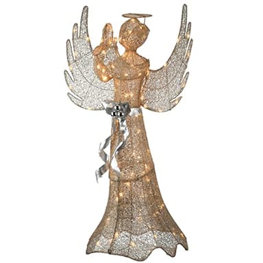 National Tree Company Outdoor Praying Gold Angel Decoration, White LED Lights, Plug in, Christmas Collection, 53 Inches
