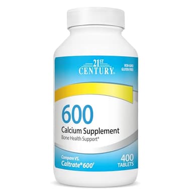 21st Century Calcium 600 mg Supplement (400 Tablets), Vegan-Friendly Bone Strength Calcium Supplement, Non-GMO & Gluten-Free Calcium Carbonate, No Artificial Flavors, Suitable for Men & Women