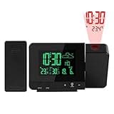 Multi-functionprojection Digital Weather Alarm Clock,Digital Weather Station Alarm Clock with Projection Display, LCD Screen, Indoor Outdoor Temperature, Black