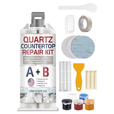 Quartz Countertop Repair Kit, Marble Repair Kit, Strong Bond, Seamless Finish for Granite Repair, Ideal for Mable, Porcelain, Tile, Sink Crack, Chip Scratch, Hole, 100g