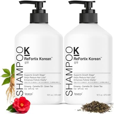 VANIDOX ReFortix Korean Shampoo and Conditioner Set, Enriched with Ginseng, Green Tea, and Camellia Oil, Supports Growth Stage and Helps Reduce Hair Loss for Stronger Hair (16 fl oz each)