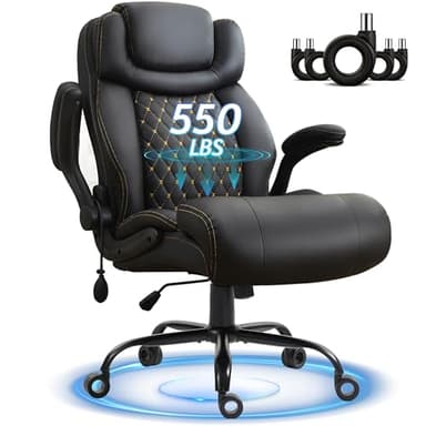 BLISNEST Office Chair, Big and Tall Executive Chairs with Lumbar Support for Back Pain, Breathable Desk Computer Chair with Adjustable Flip-up Armrests, Wide Cushion Swivel Home Office Chair Black PU