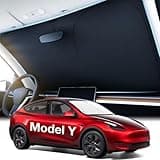 2025 Upgraded Tesla Model Y Windshield Sunshade [OEM Design, 100% Sun Blockage] Foldable Heat Insulation Sunshade with Storage Bag, for Model Y 2016~2025, New Model Y Launch