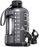 AQUAFIT 1 Gallon Water Bottle with Time Marker - Straw & Chug Lid - BPA Free Big Water Bottle with Straw - Gym Water Bottle with Handle - Gallon Water Jug (128 Ounces, Gray)