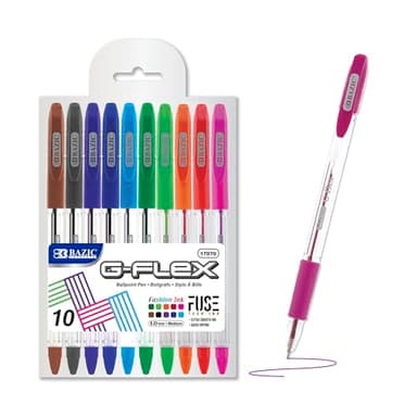 BAZIC Oil Gel Ink Pen, G-Flex Assorted 10 Color, 0.7 mm Medium Point, Soft Grip Smooth Writing, for Office School (10/Pack), 1-Pack