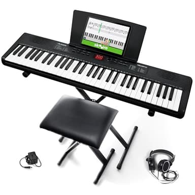 Alesis Melody 61 MK4 Keyboard Piano for Beginners with 61 Keys, Speakers, Stand, Bench, Headphones, Tablet/Sheet Music Stand, 300 Sounds and Music Lessons