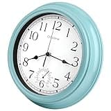 12 Inch Outdoor Clock Waterproof with Thermometer,Vintage Indoor Outdoor Wall Clocks for Patio,Pool,Garden,Home Decor-Teal