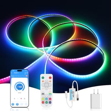 3mm WS2812B COB LED Strip Kit with Controller, 3.28ft Ultra Thin 5V USB Smart IC RGB Individual Addressable Dream Color 240 LEDs/m Flexible Light Tape for Home Stage TV Backlight Gaming Room Theater