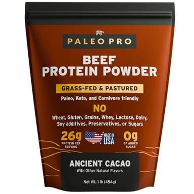 Paleo Pro Beef Protein Powder - Grass Fed Protein Powder Isolate - Pure Animal Based Pastured & Cage-Free | Dairy & Gluten Free, Natural and Clean Proteins for Paleo & Keto - 15 Days Supply (Cacao)