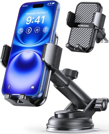 3-in-1 Car Phone Holder [122+LBS Strongest Suction & Stable Clamp Arm] 360° Adjustable Car Phone Mount, Cell Phone Holders for Your Car for Dashboard Vent, All Smartphones & Car Models