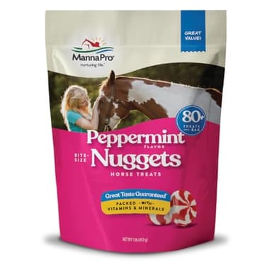 Manna Pro Bite-Size Nuggets Horse Treats, Peppermint Flavor, Tasty Horse Training Treats and Rewards, Small, Easy-to-Chew Equine Treats, Ideal for All Breeds and Ages, 1 lb Resealable Bag